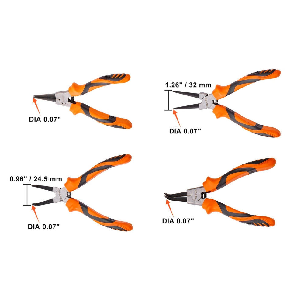 4 Piece Snap Ring Pliers Set Tip Diameter High Carbon Steel Straight and Bent Jaw Heavy Duty Pliers and Tool Bag