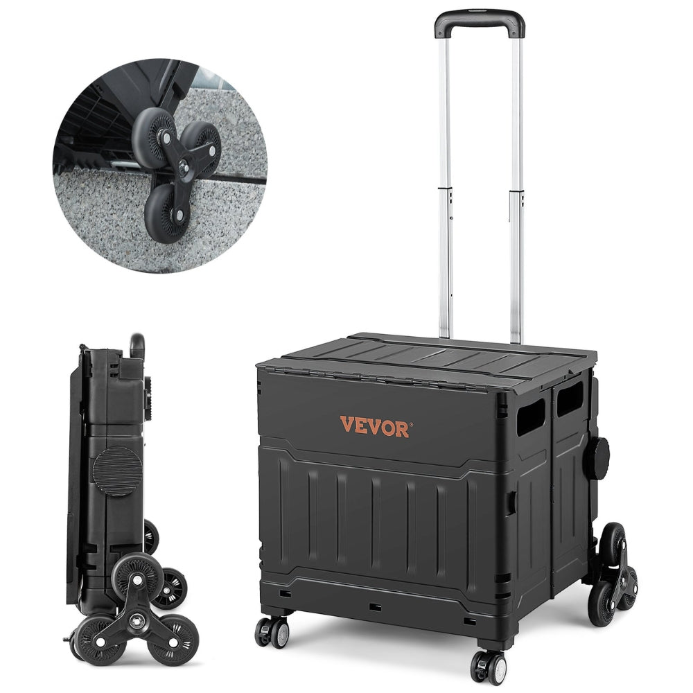 Stair Climbing Cart Outdoor Portable Rolling Crate Handcart With Telescoping Handle and Lid