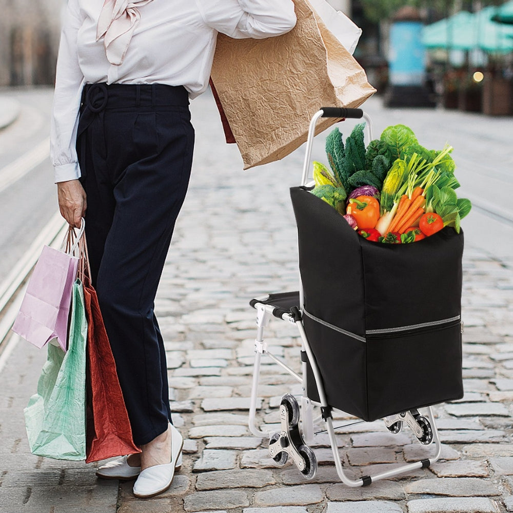 50L Foldable Stair Cart with Seat for Easy Grocery Shopping