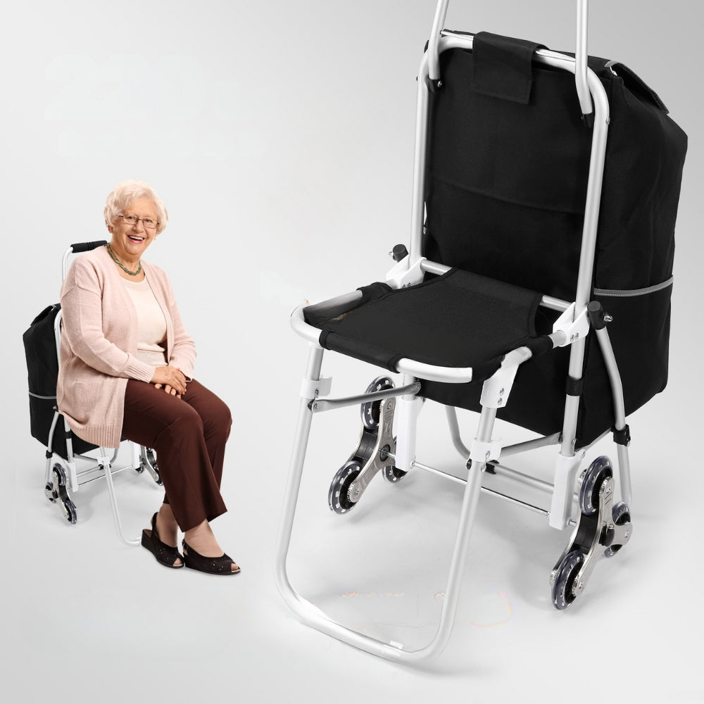 50L Foldable Stair Cart with Seat for Easy Grocery Shopping