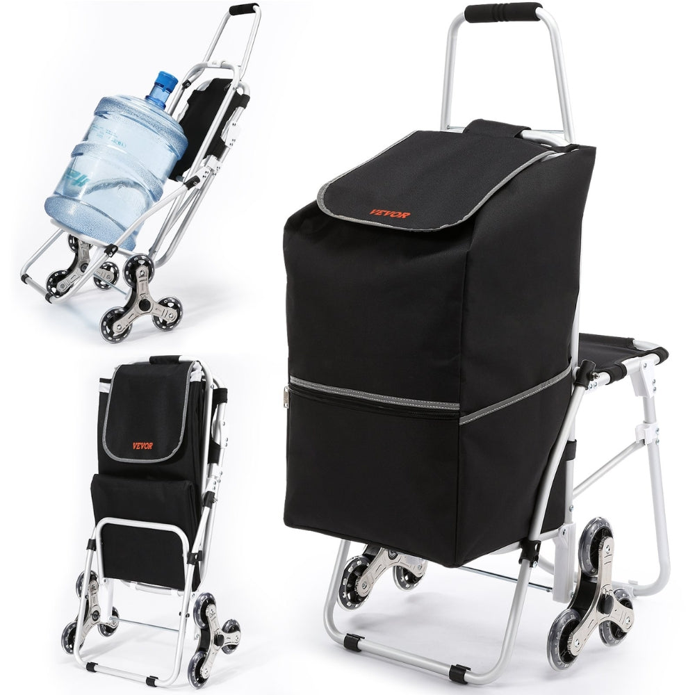 50L Foldable Stair Cart with Seat for Easy Grocery Shopping
