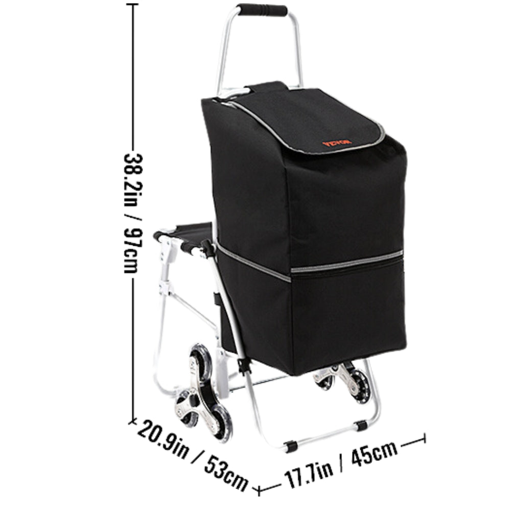 50L Foldable Stair Cart with Seat for Easy Grocery Shopping