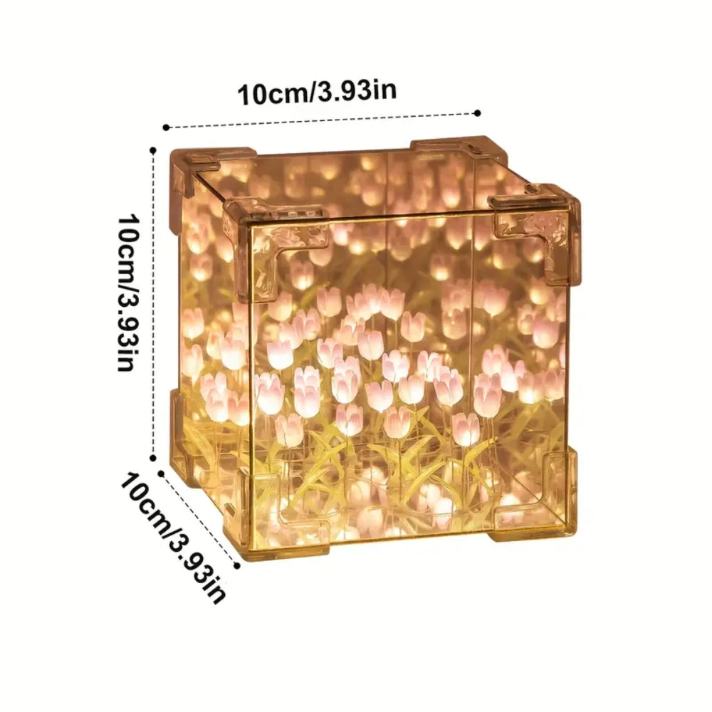 DIY Tulip Night Light Cube Mirror  Tulip Lamp Decorative Tulip Mirror Lamp