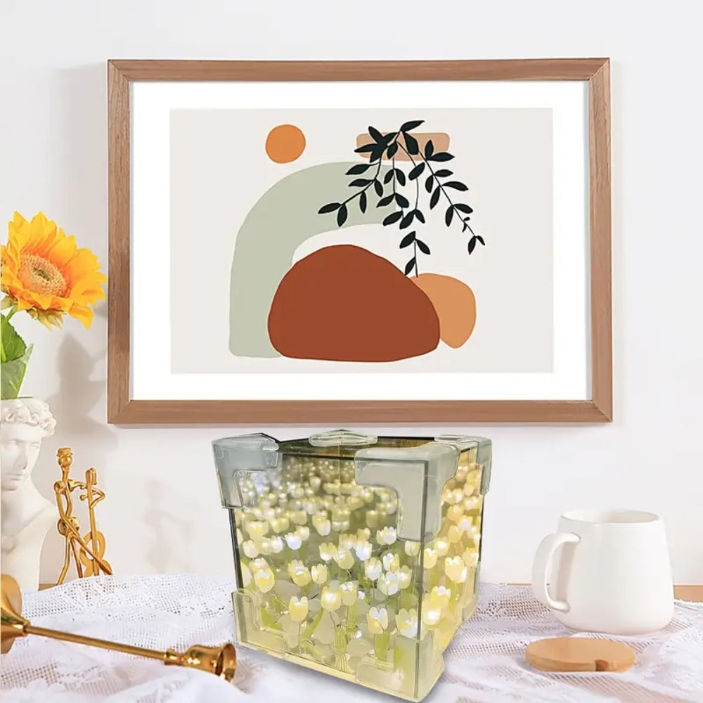 DIY Tulip Night Light Cube Mirror  Tulip Lamp Decorative Tulip Mirror Lamp