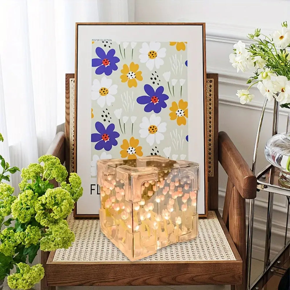 DIY Tulip Night Light Cube Mirror  Tulip Lamp Decorative Tulip Mirror Lamp