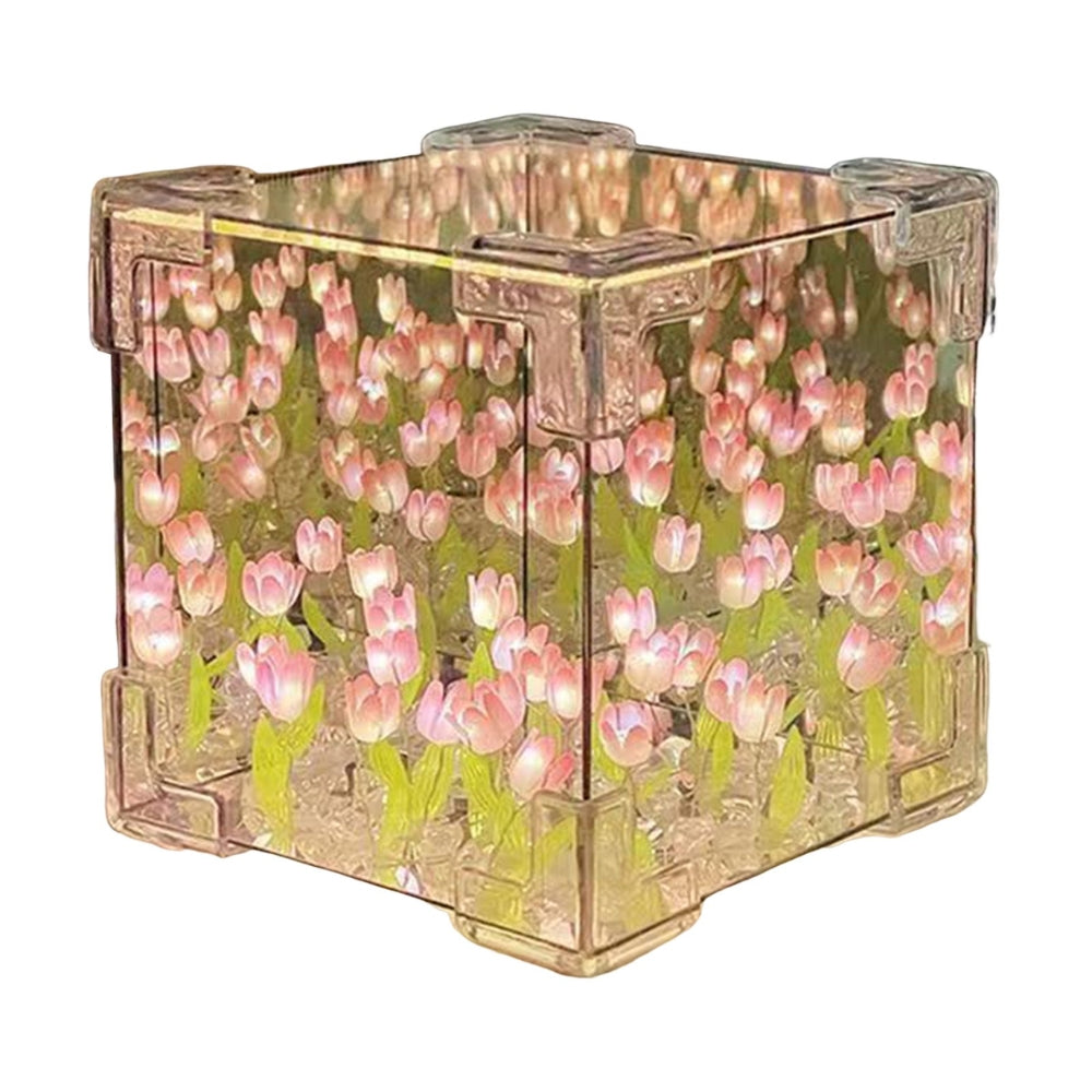 DIY Tulip Night Light Cube Mirror  Tulip Lamp Decorative Tulip Mirror Lamp