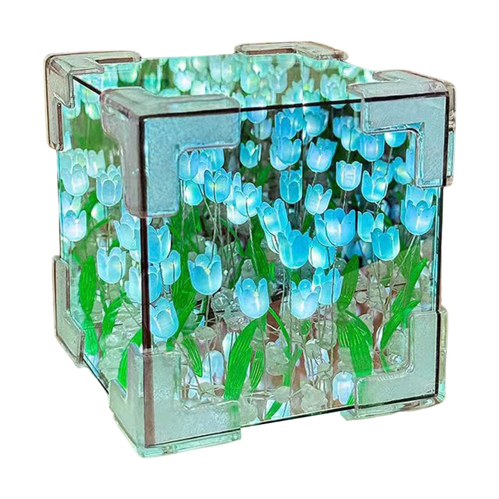 DIY Tulip Night Light Cube Mirror  Tulip Lamp Decorative Tulip Mirror Lamp