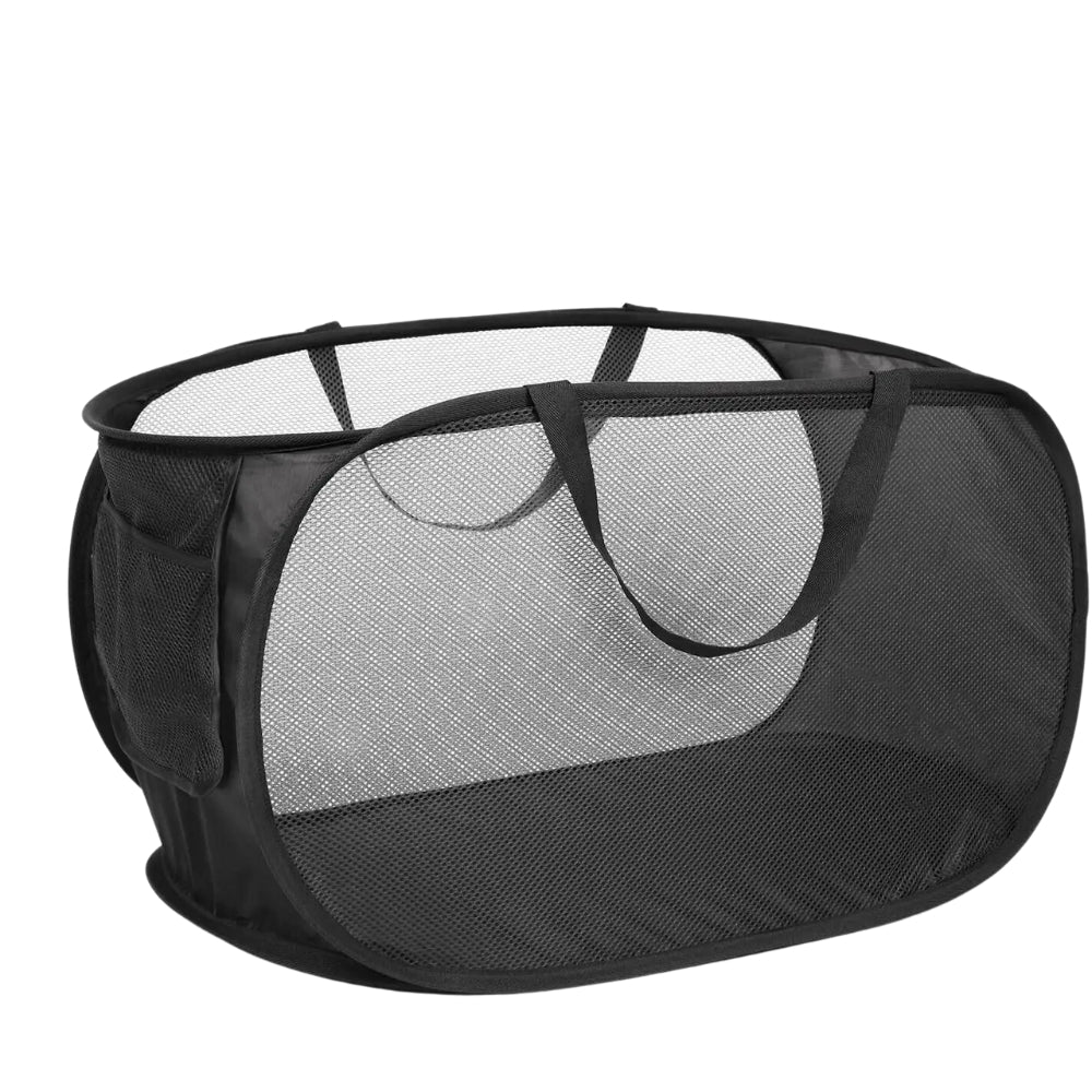 Durable Collapsible Laundry Basket Mesh Pop Up Laundry Hamper With Side Pocket