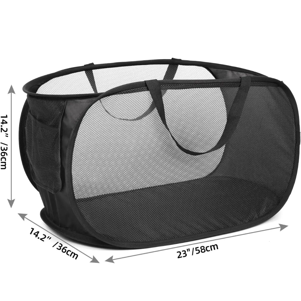 Durable Collapsible Laundry Basket Mesh Pop Up Laundry Hamper With Side Pocket