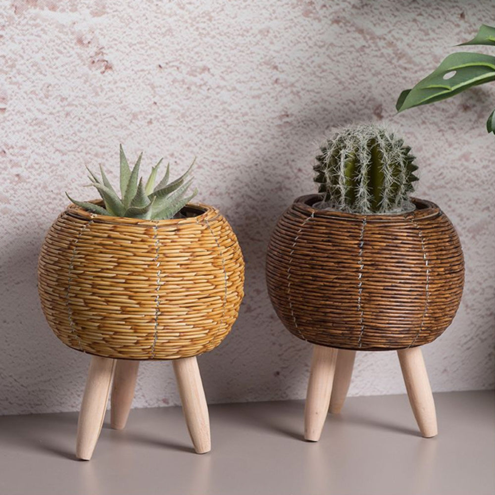 Nordic Style Faux Rattan Plant Stand Flower Shelf Flower Pot