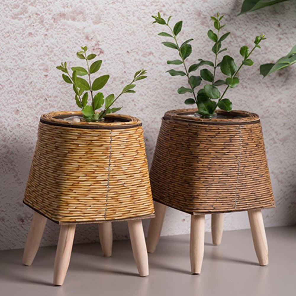 Nordic Style Faux Rattan Plant Stand Flower Shelf Flower Pot