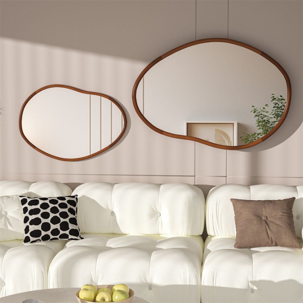 Stunning Asymmetrical Large Wall Mirror with Mid Century Wood Frame