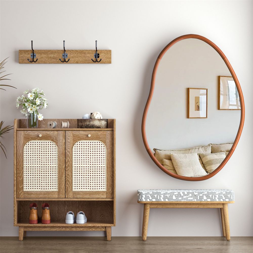 Stunning Asymmetrical Large Wall Mirror with Mid Century Wood Frame