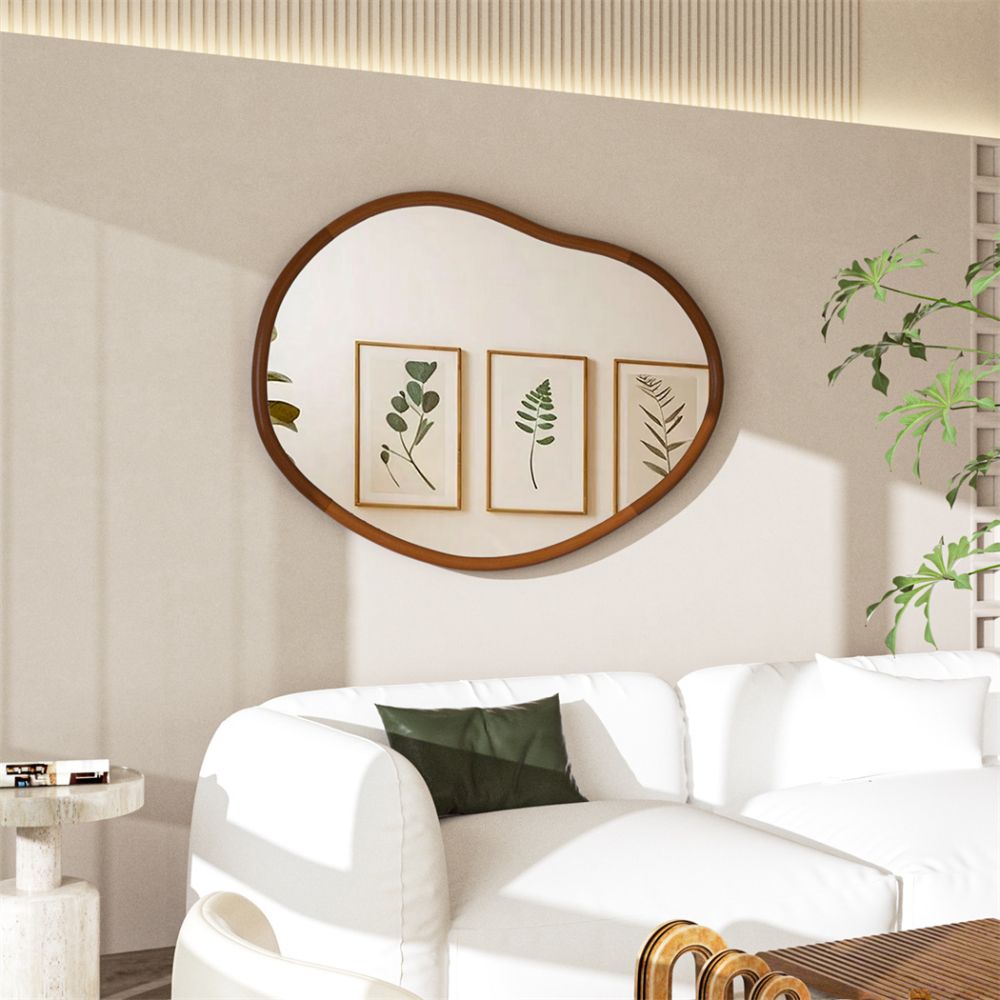 Stunning Asymmetrical Large Wall Mirror with Mid Century Wood Frame