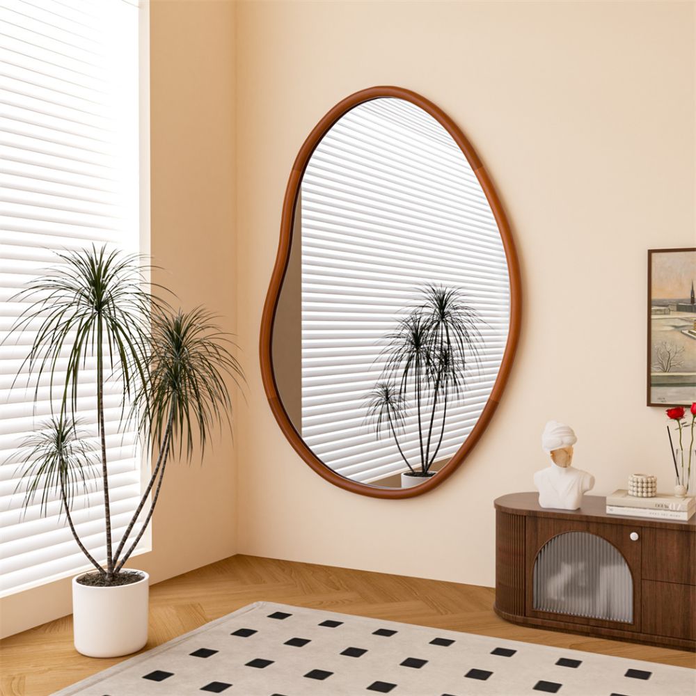 Stunning Asymmetrical Large Wall Mirror with Mid Century Wood Frame