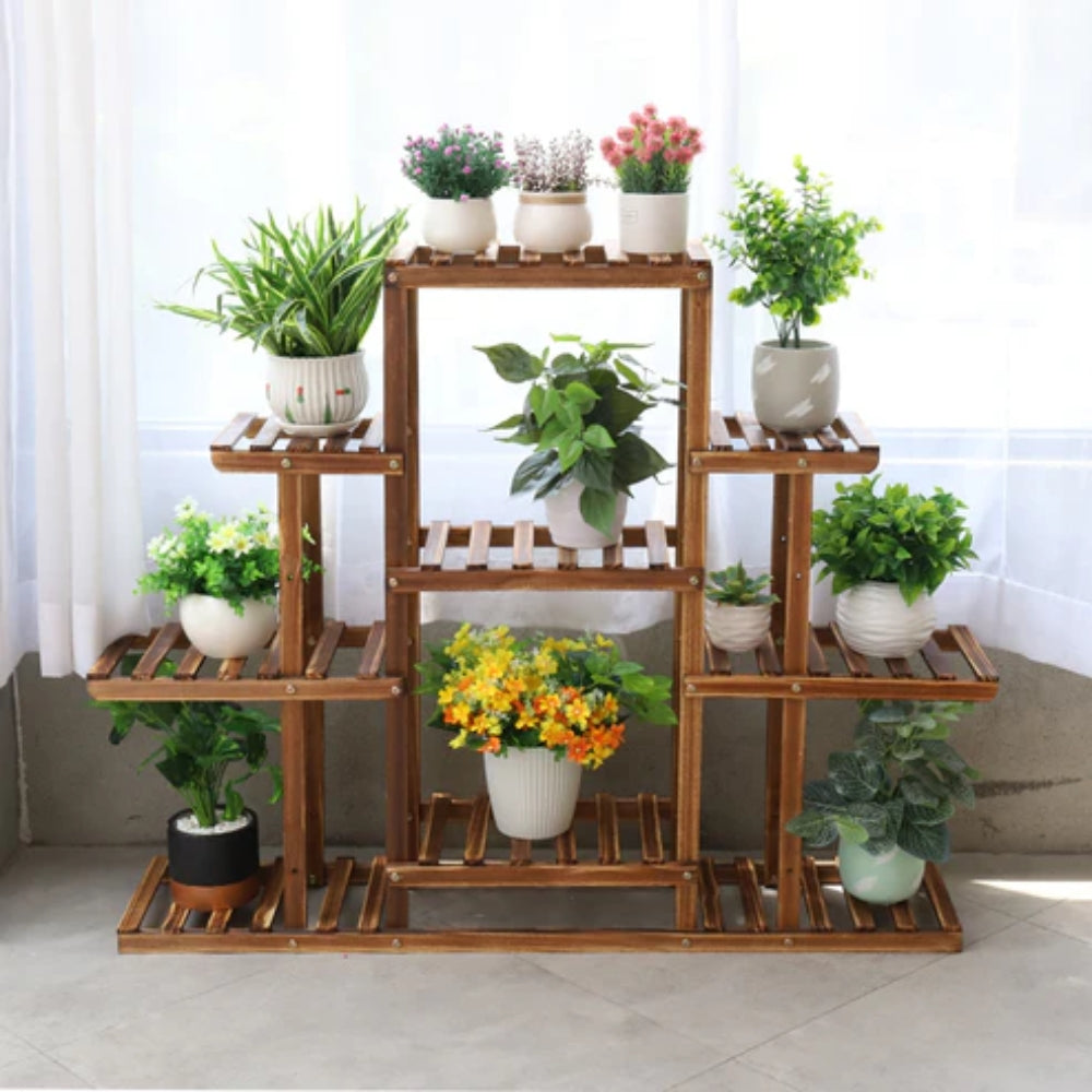 9 Tiered Plant Stand Wooden Plant Shelf Indoor Plant Holder Flower Stand