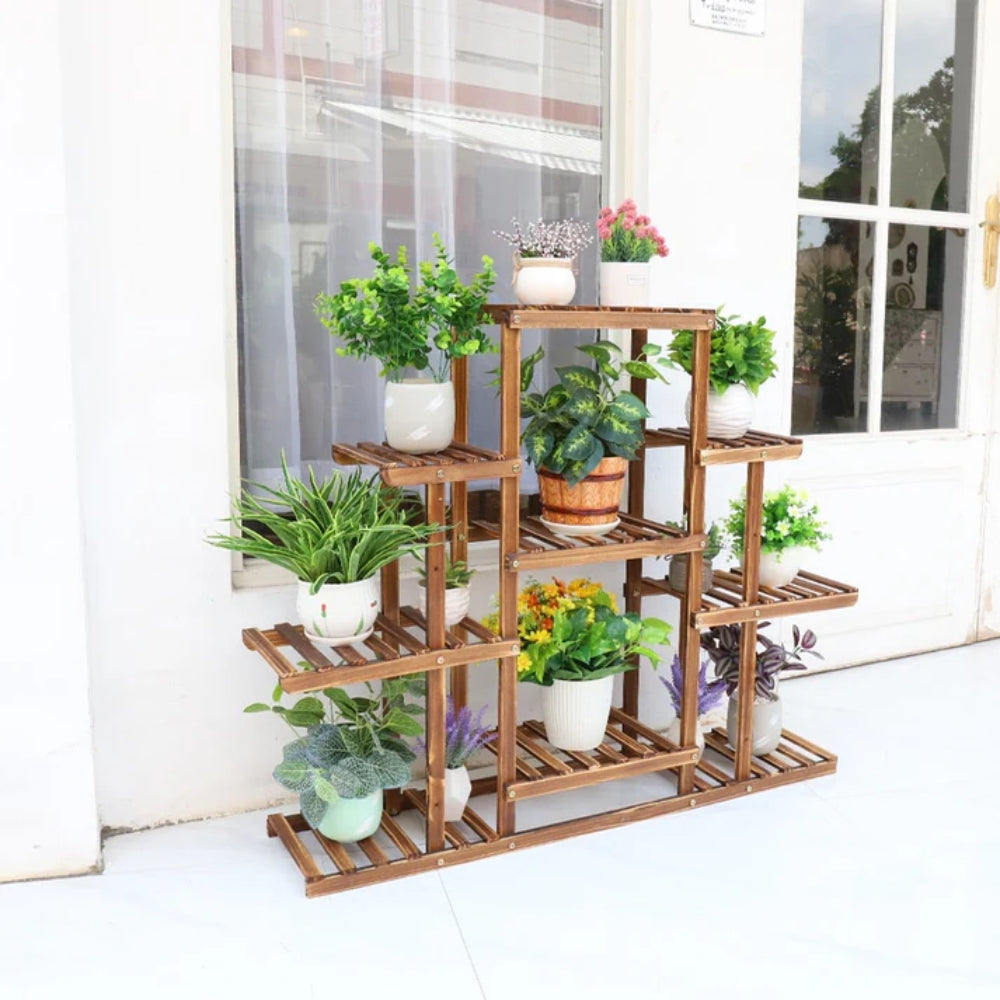 9 Tiered Plant Stand Wooden Plant Shelf Indoor Plant Holder Flower Stand