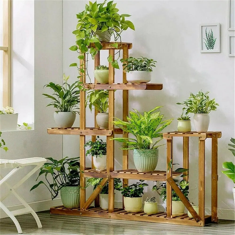 Multi Tier Wood Plant Display Stand Plant Flower Shelf Rack Holder