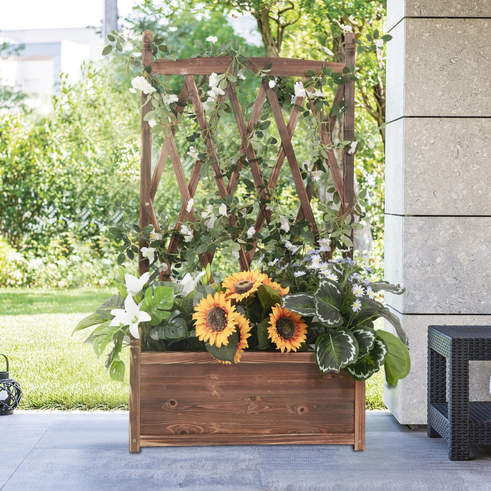 Wooden Raised Plant Garden Elevated Planter Box with Trellis_3