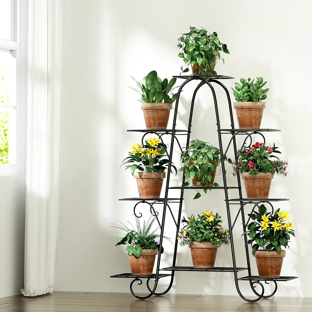9 Tier Metal Plant Stand Garden Flower Pots Holder Display Rack_5
