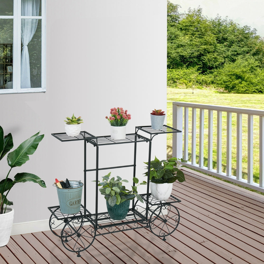 6 Tiers Metal Garden Cart Plant Stand Display Shelf Rack_6