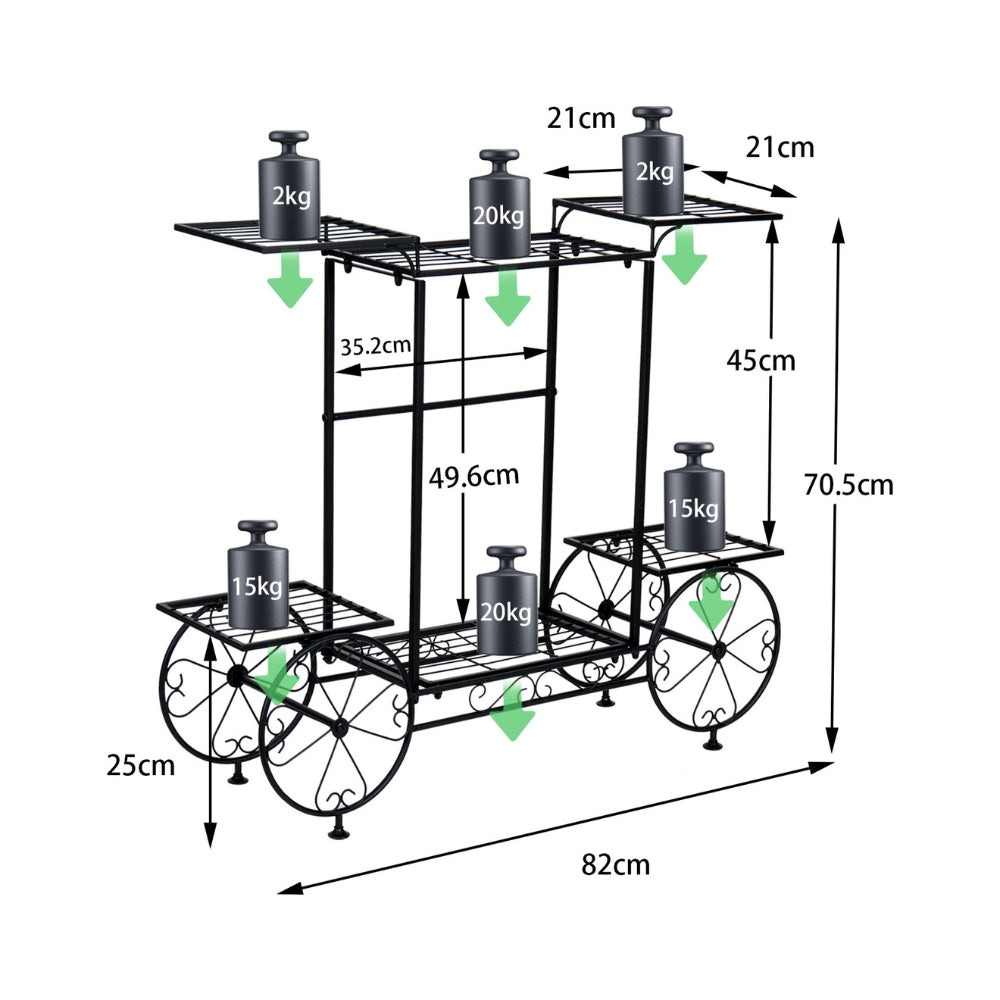 6 Tiers Metal Garden Cart Plant Stand Display Shelf Rack_10