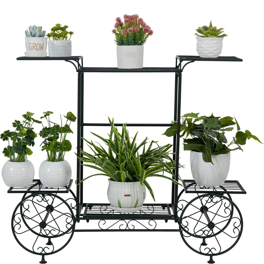 6 Tiers Metal Garden Cart Plant Stand Display Shelf Rack_2
