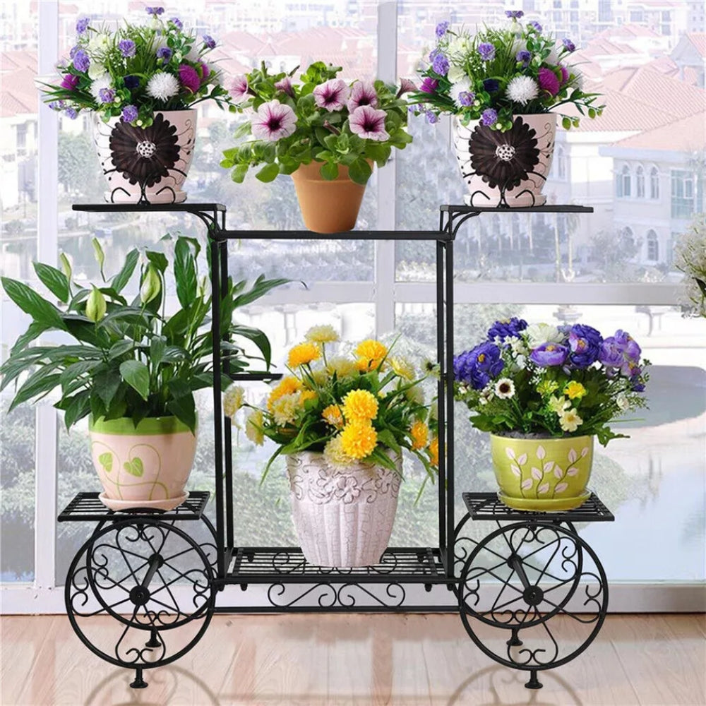 6 Tiers Metal Garden Cart Plant Stand Display Shelf Rack_4