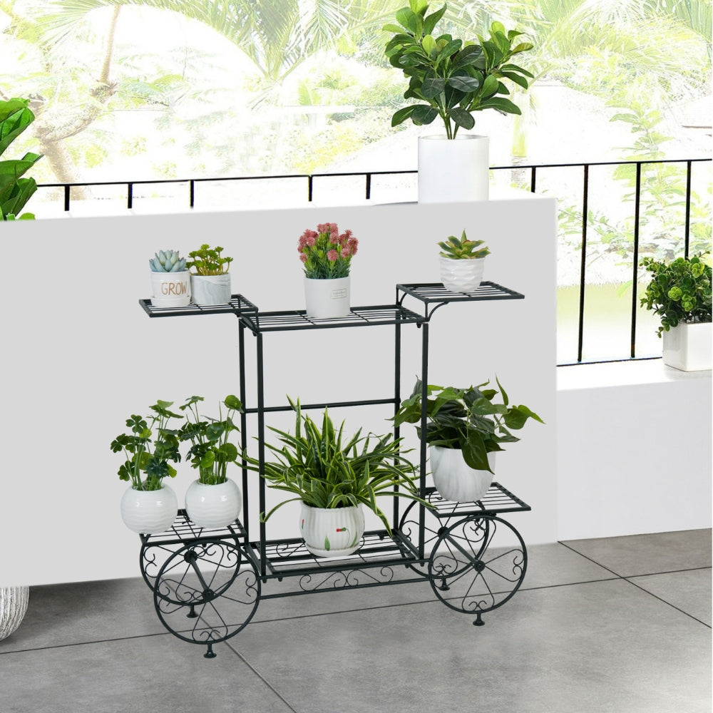 6 Tiers Metal Garden Cart Plant Stand Display Shelf Rack_5