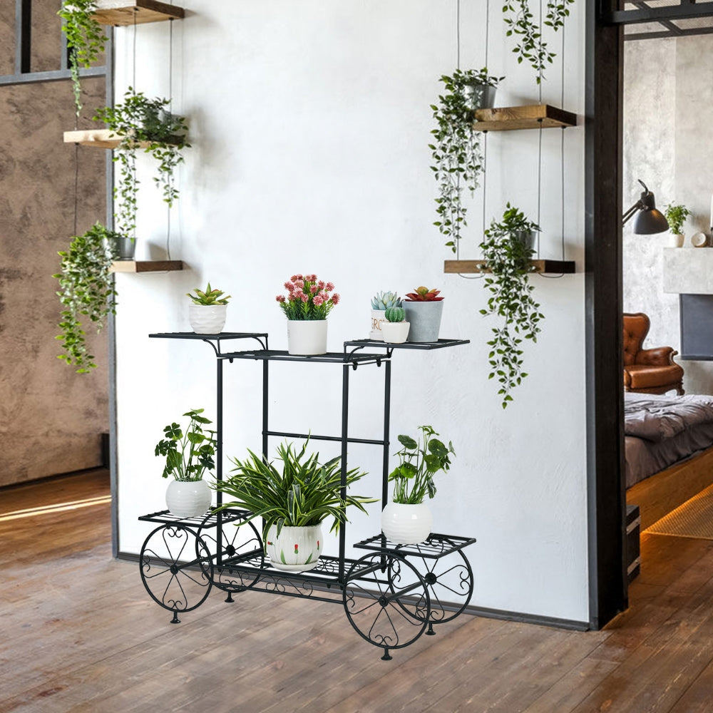 6 Tiers Metal Garden Cart Plant Stand Display Shelf Rack_7