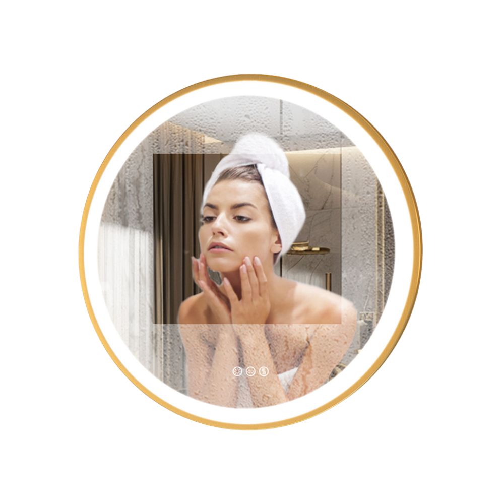 24 Inch Gold Frame Round Bathroom Mirror with Lights