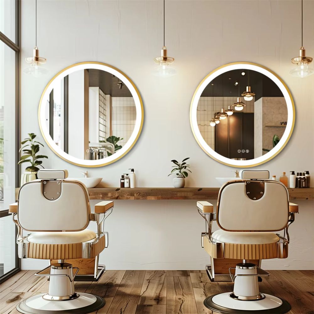24 Inch Gold Frame Round Bathroom Mirror with Lights
