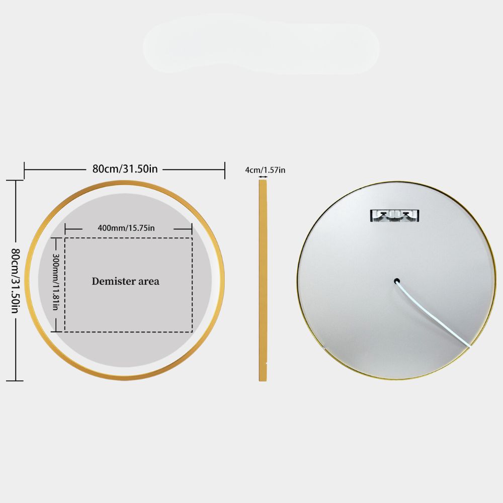 24 Inch Gold Frame Round Bathroom Mirror with Lights