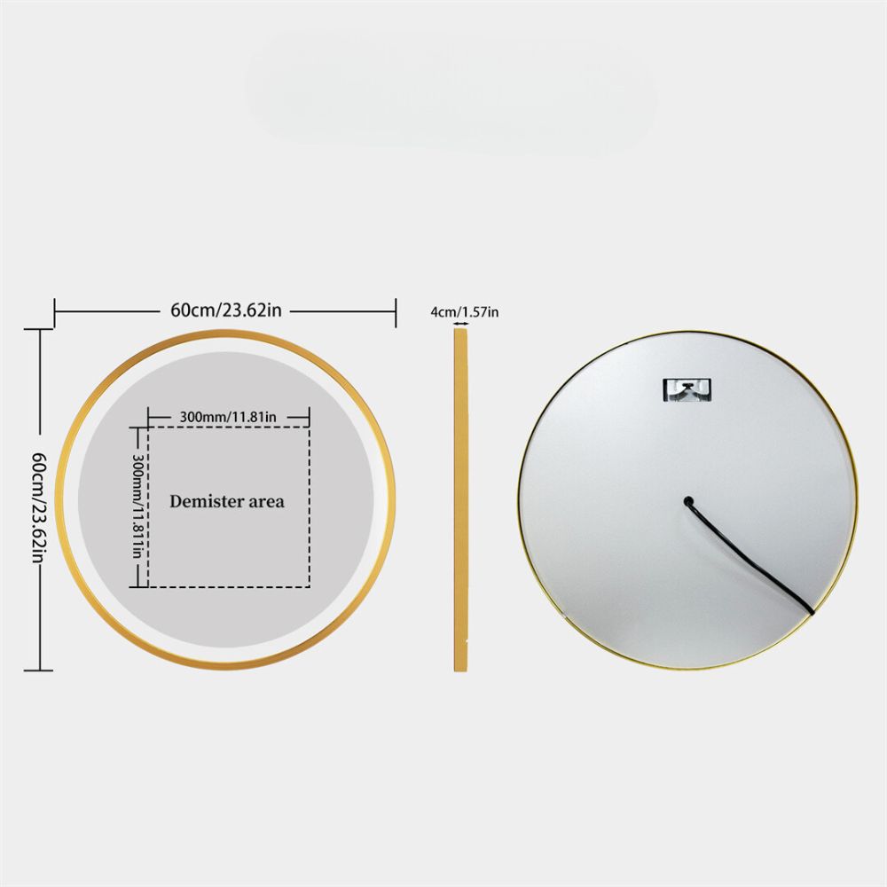 24 Inch Gold Frame Round Bathroom Mirror with Lights