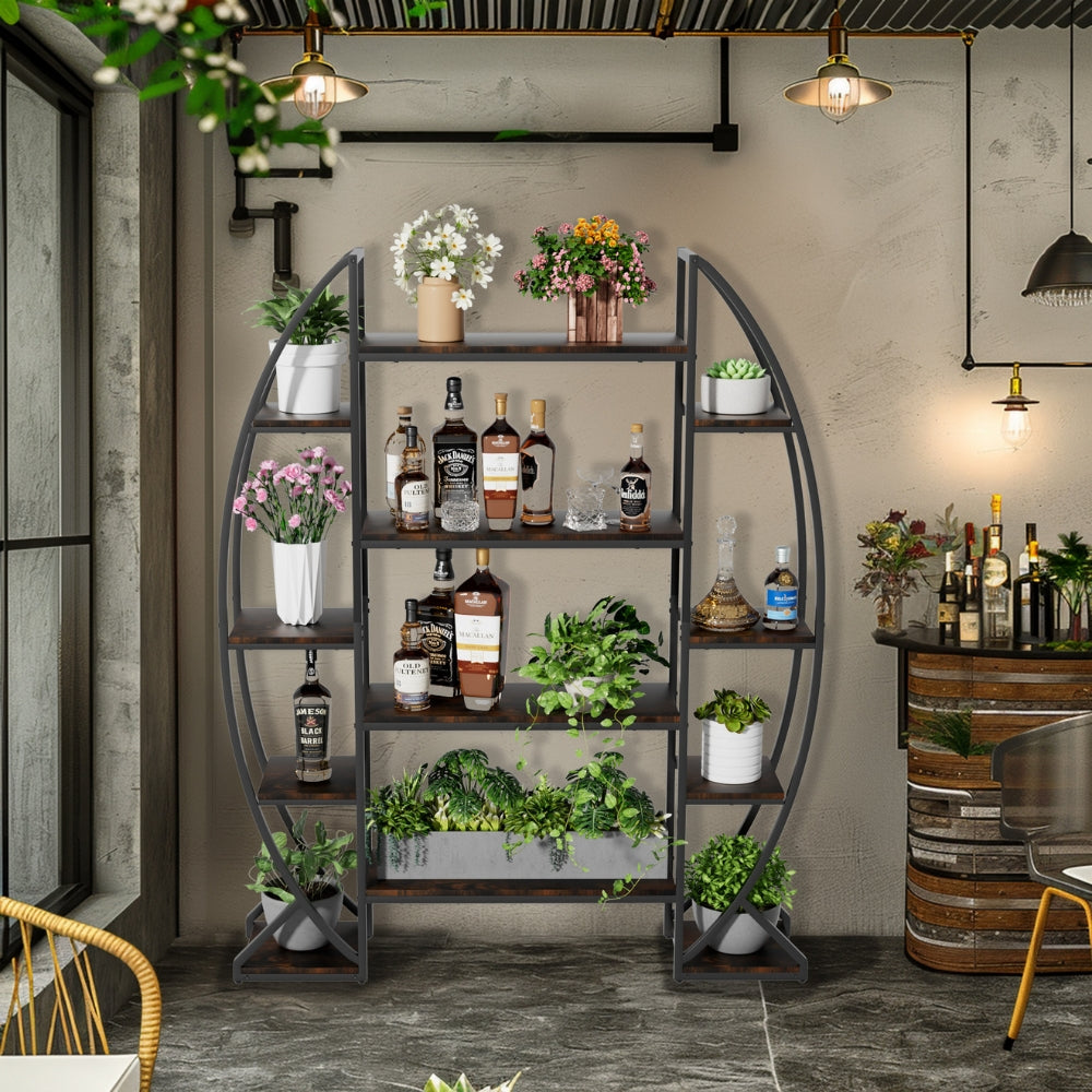 Industrial Large Plant Stand Multilayer Garden Flower Rack Bookshelf Half Moon Shaped