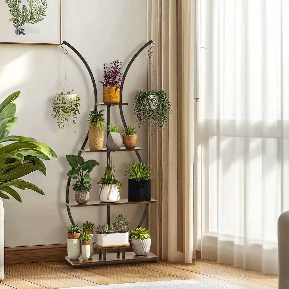 Vase Shape Tall Planter Display RackGarden Plant Stand with 5 Tiers and Hangers