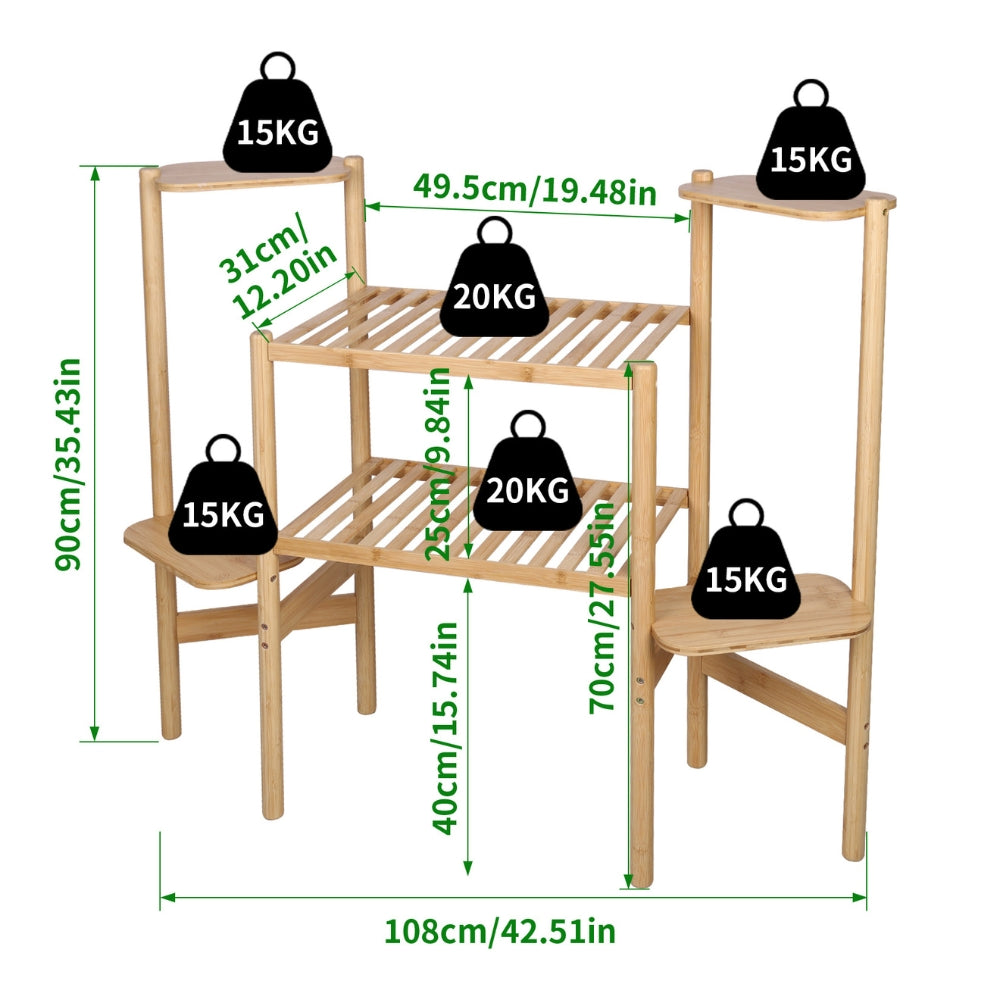 6 Tiers Bamboo Plant Stand Flower Display Shelf for Indoor Outdoor