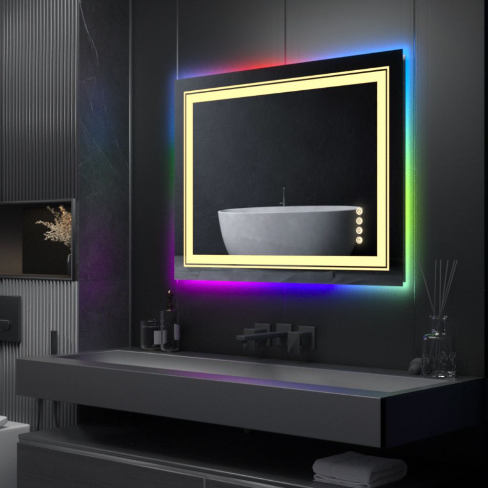 Rectangle Waterproof RGB LED Bath Mirror with Multicolor Lights