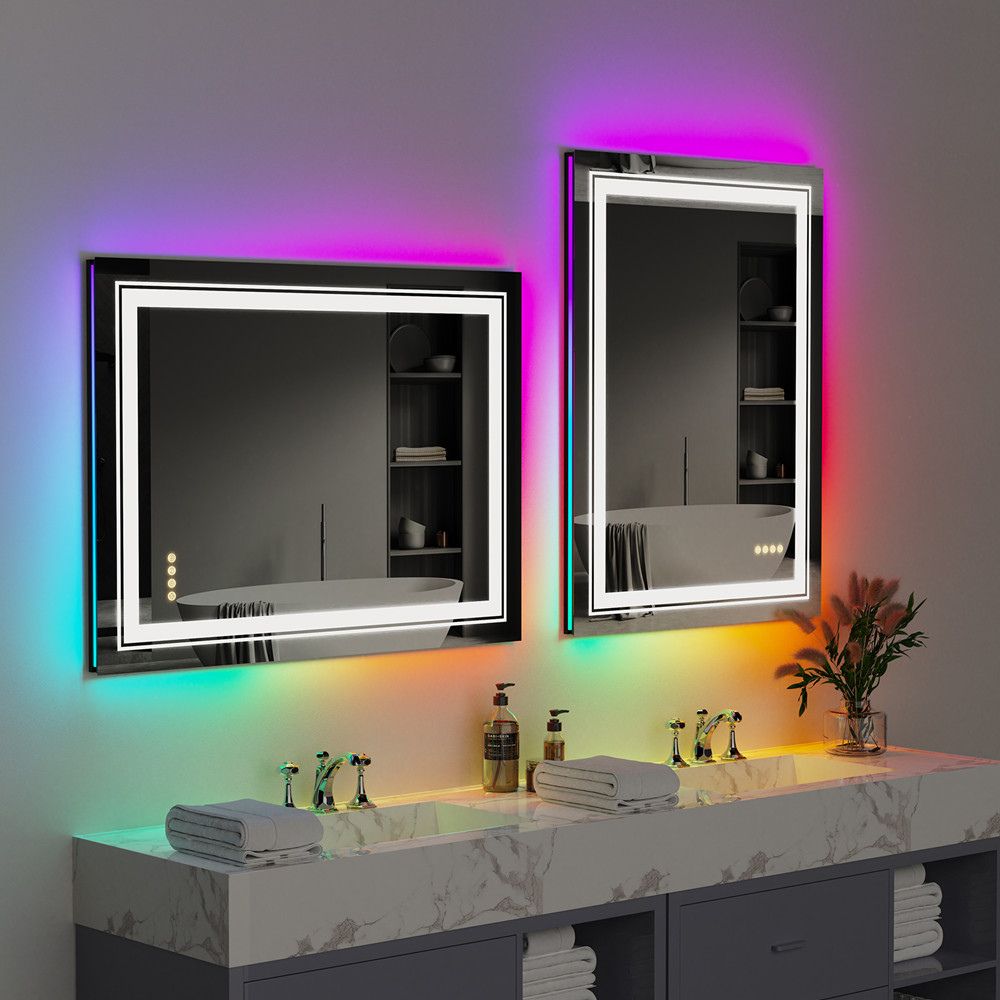Rectangle Waterproof RGB LED Bath Mirror with Multicolor Lights