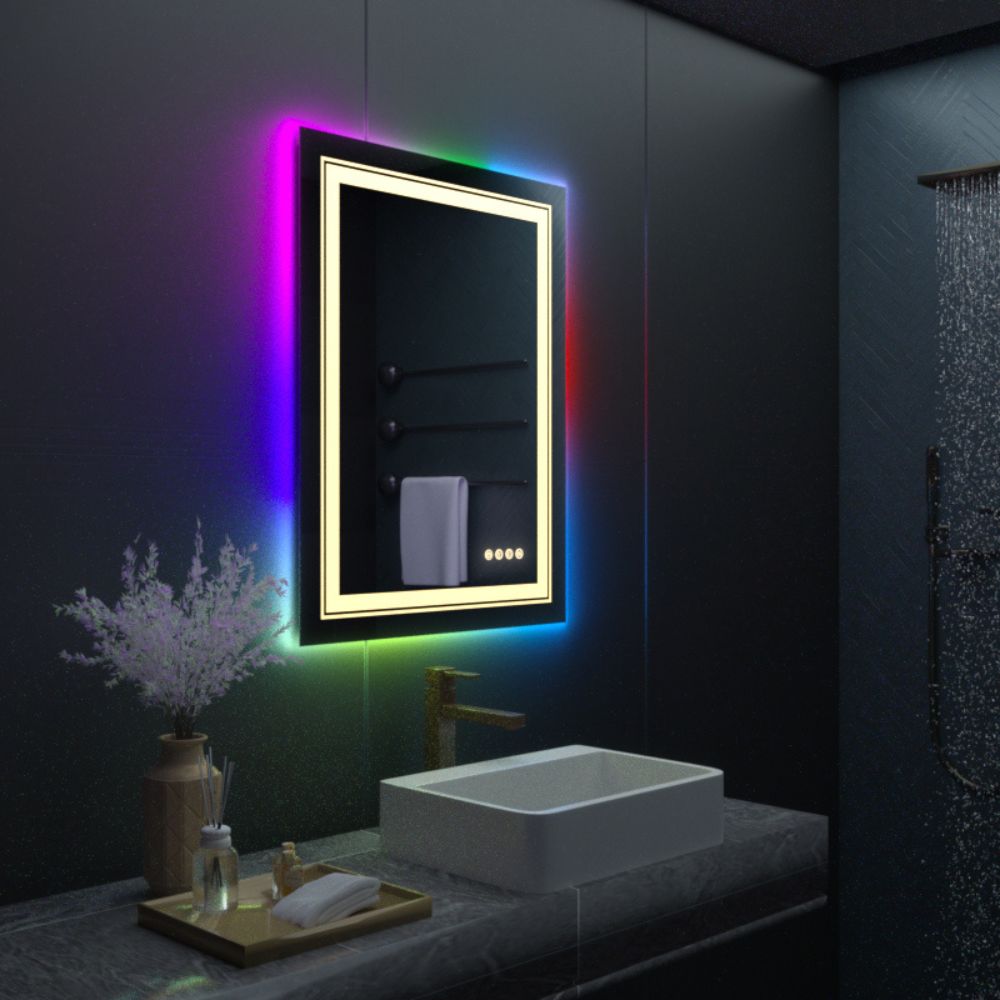 Rectangle Waterproof RGB LED Bath Mirror with Multicolor Lights