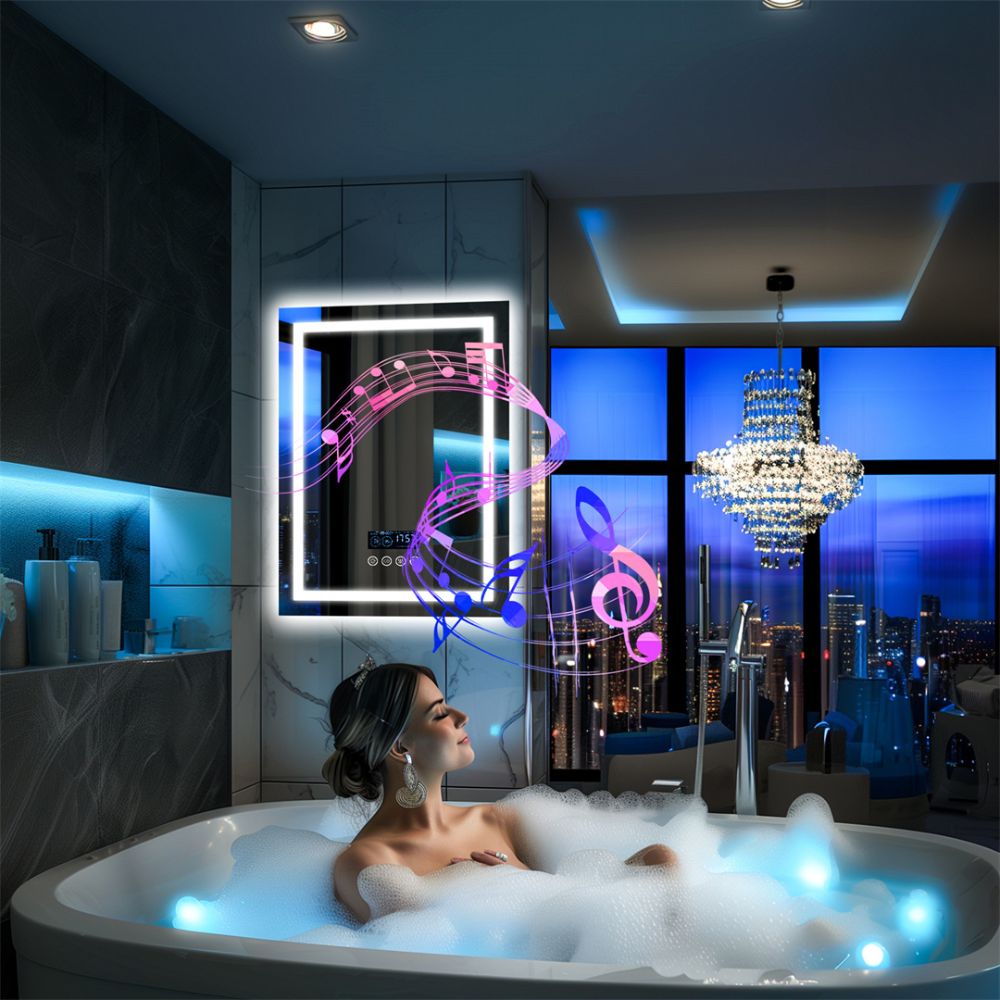 Smart Bluetooth Bathroom Mirror with Time, Temperature Display and Speaker