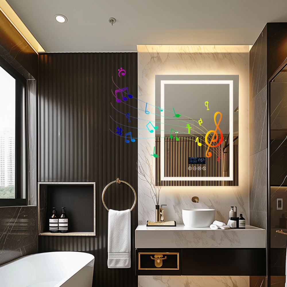 Smart Bluetooth Bathroom Mirror with Time, Temperature Display and Speaker