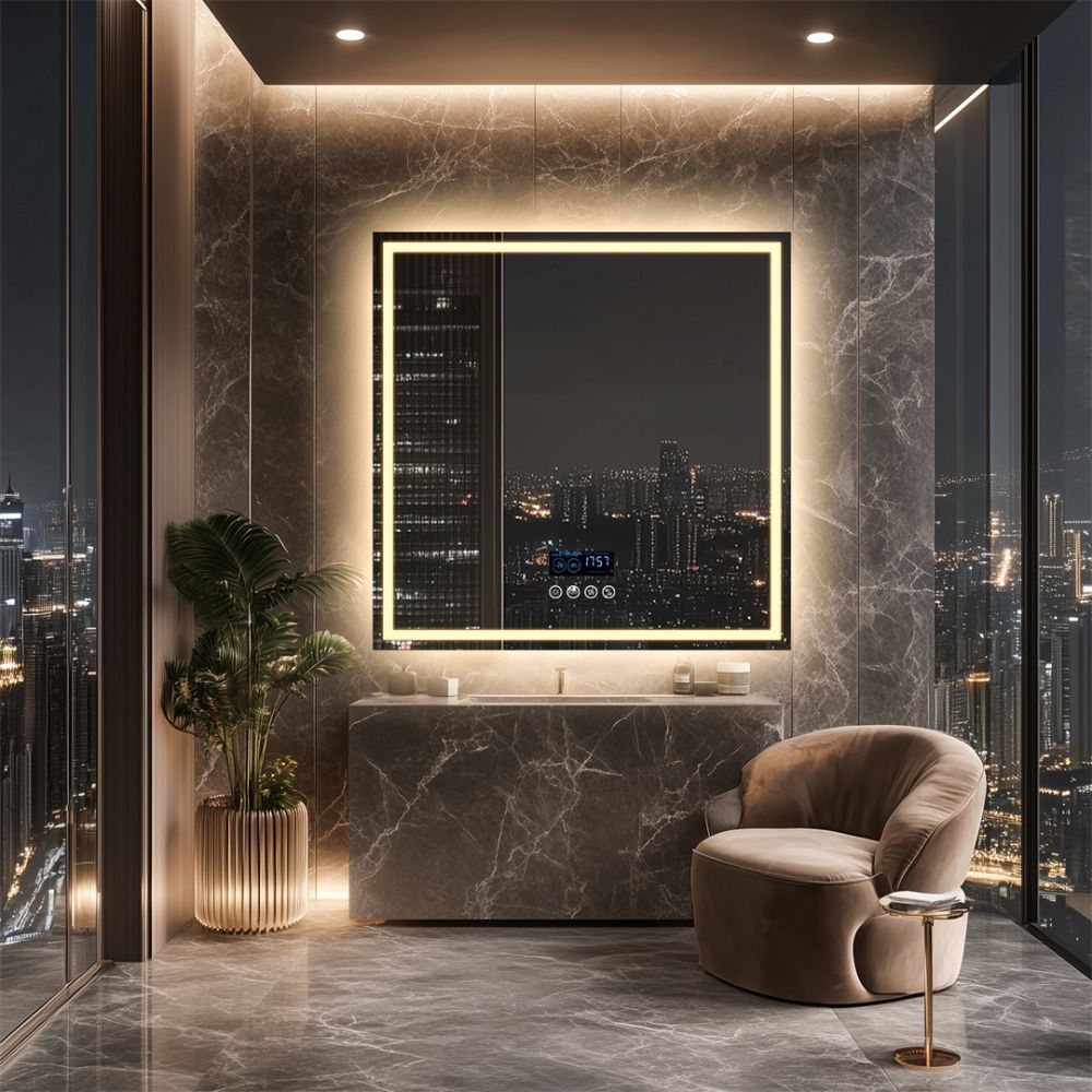 32 Square Lighted Bluetooth Bathroom Mirror