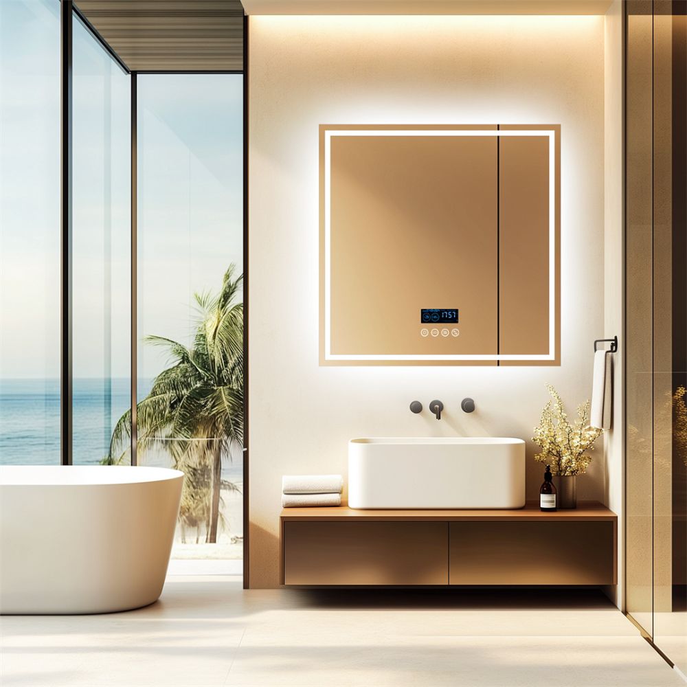 32 Square Lighted Bluetooth Bathroom Mirror