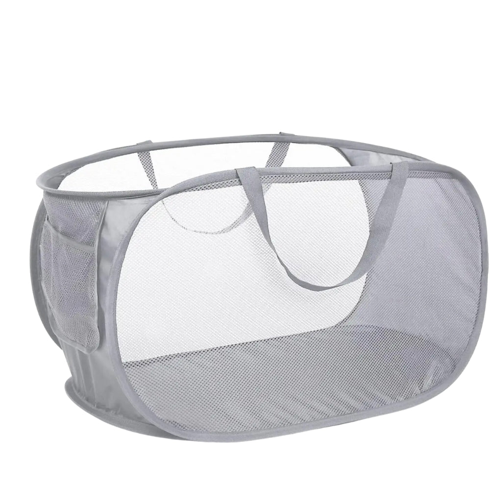 Durable Collapsible Laundry Basket Mesh Pop Up Laundry Hamper With Side Pocket