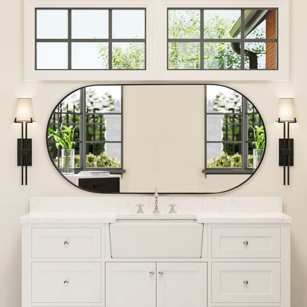 Oval Black Metal Mirror for Modern Bathrooms