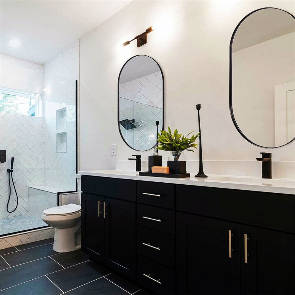 Oval Black Metal Mirror for Modern Bathrooms