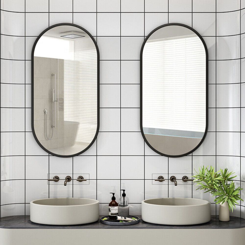 Oval Black Metal Mirror for Modern Bathrooms