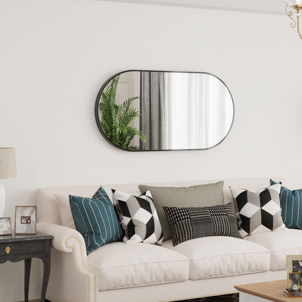 Oval Black Metal Mirror for Modern Bathrooms