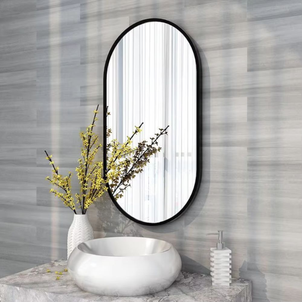 Oval Black Metal Mirror for Modern Bathrooms